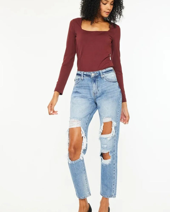 Kancan High Rise Distressed Boyfriend Jeans - Sleekdenim.com