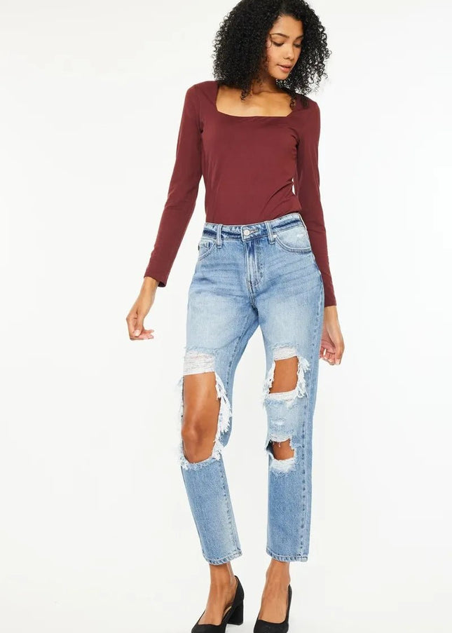 Kancan High Rise Distressed Boyfriend Jeans - Sleekdenim.com