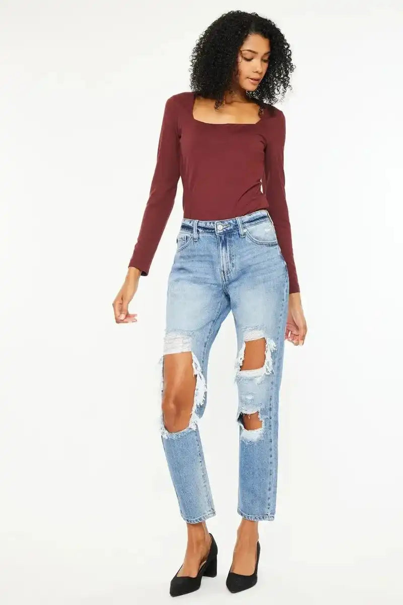 Kancan High Rise Distressed Boyfriend Jeans - Sleekdenim.com