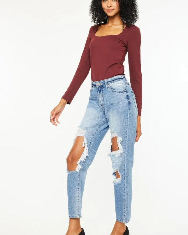 Kancan High Rise Distressed Boyfriend Jeans - Sleekdenim.com