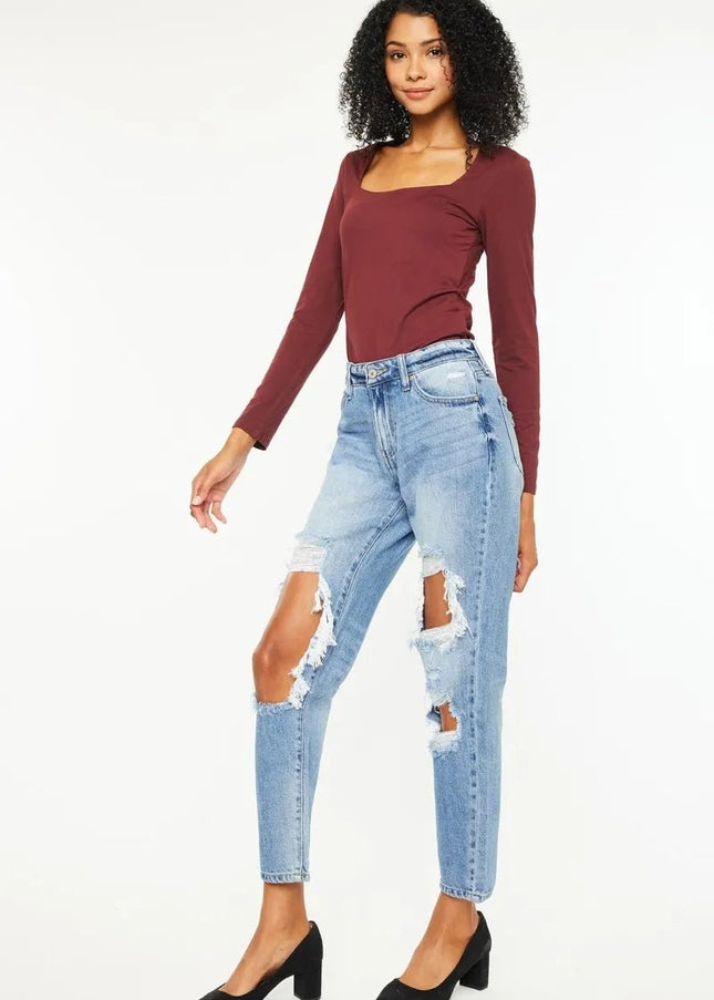 Kancan High Rise Distressed Boyfriend Jeans - Sleekdenim.com