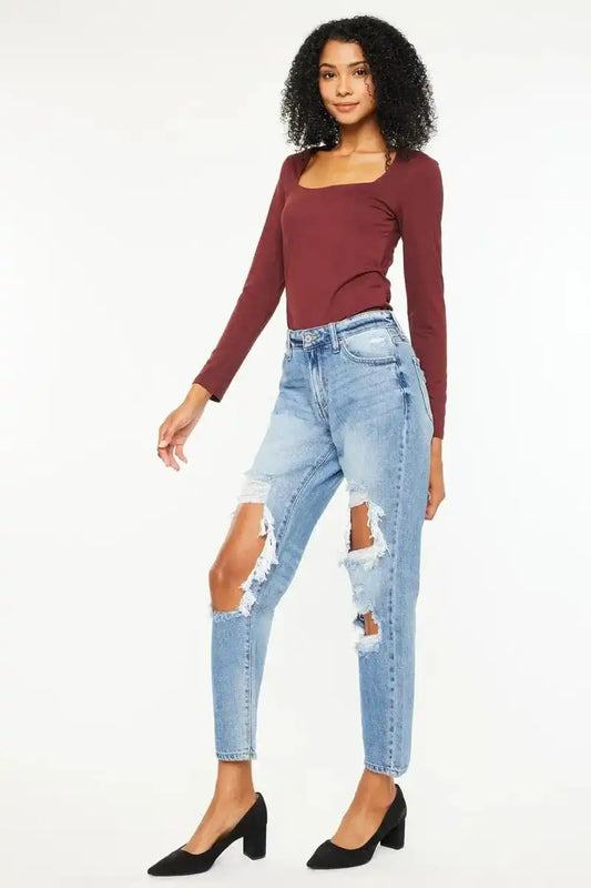 Kancan High Rise Distressed Boyfriend Jeans - Sleekdenim.com