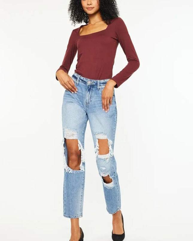 Kancan High Rise Distressed Boyfriend Jeans - Sleekdenim.com