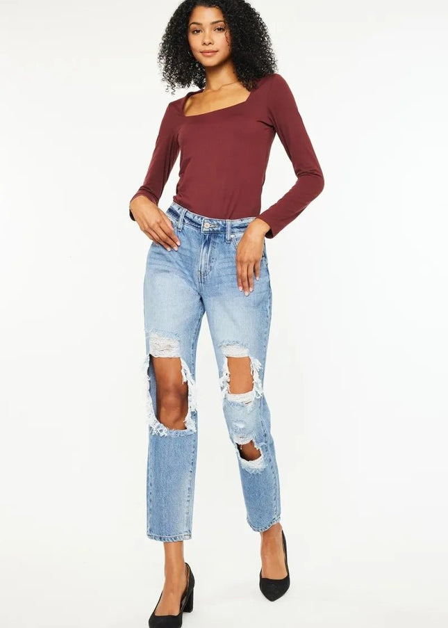 Kancan High Rise Distressed Boyfriend Jeans - Sleekdenim.com