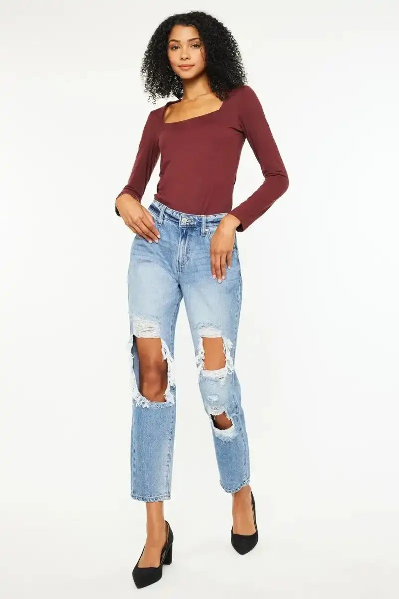 Kancan High Rise Distressed Boyfriend Jeans - Sleekdenim.com