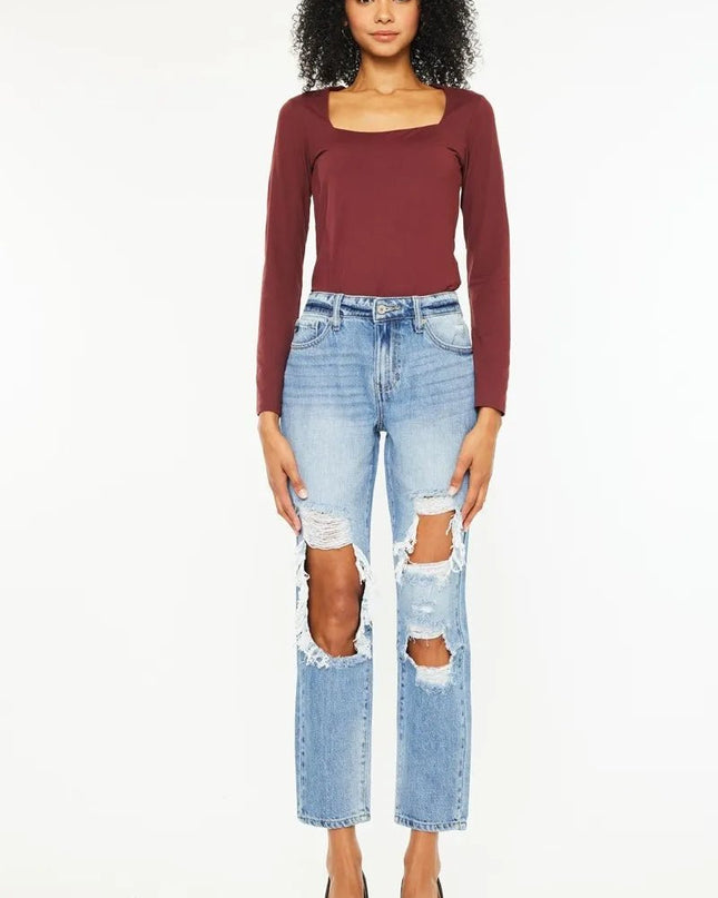 Kancan High Rise Distressed Boyfriend Jeans - Sleekdenim.com