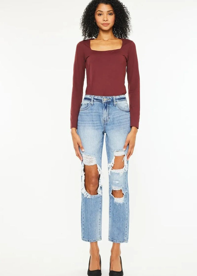 Kancan High Rise Distressed Boyfriend Jeans - Sleekdenim.com