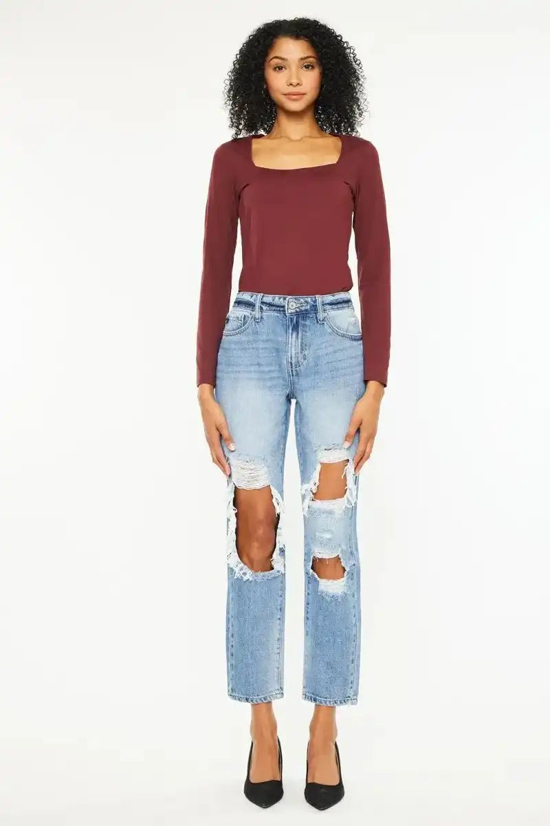 Kancan High Rise Distressed Boyfriend Jeans - Sleekdenim.com