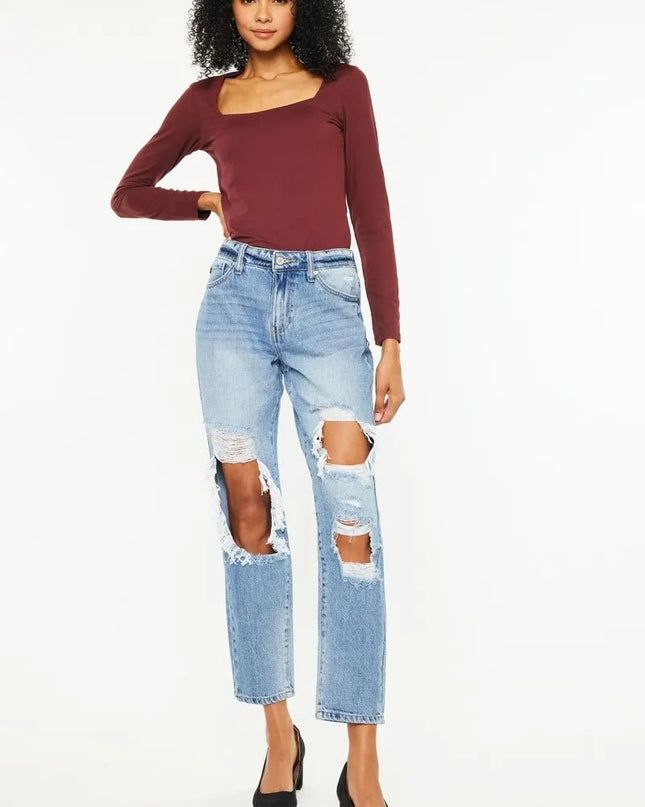 Kancan High Rise Distressed Boyfriend Jeans - Sleekdenim.com