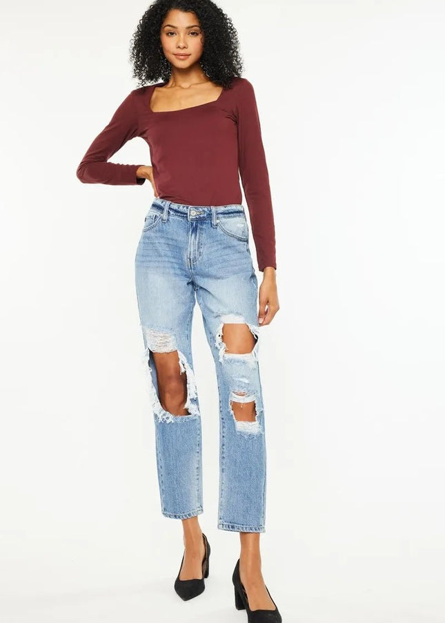 Kancan High Rise Distressed Boyfriend Jeans - Sleekdenim.com