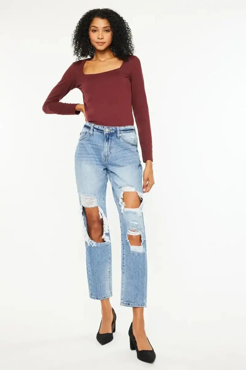 Kancan High Rise Distressed Boyfriend Jeans - Sleekdenim.com