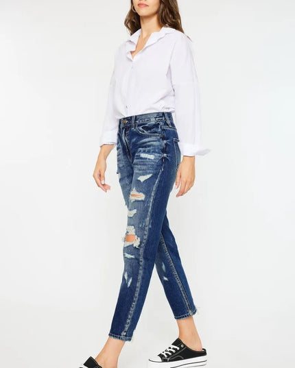 Kancan High Rise Distressed Mom Fit Jeans - Sleekdenim.com