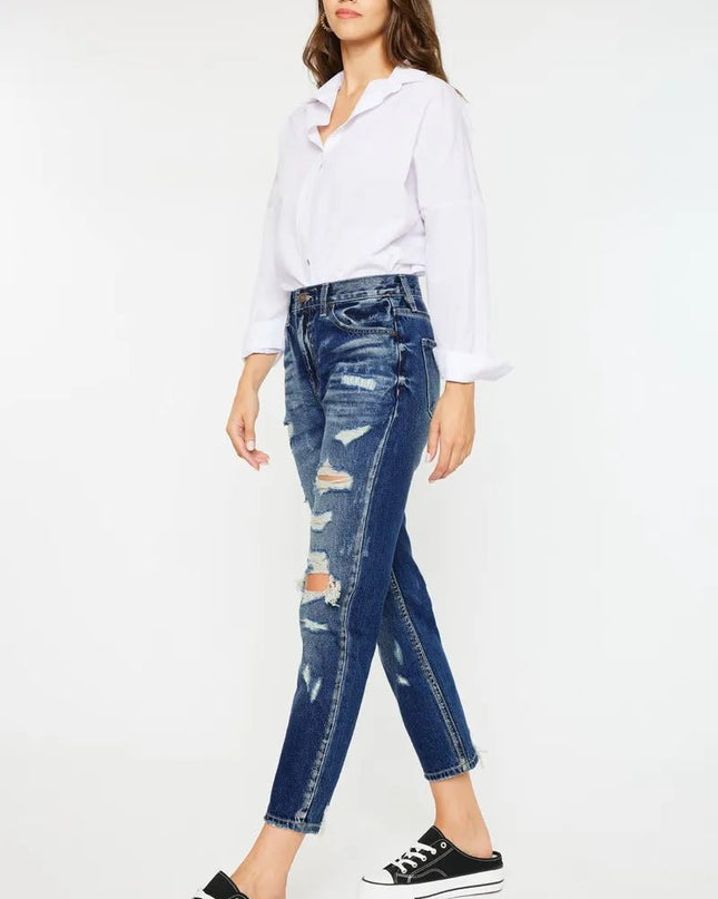 Kancan High Rise Distressed Mom Fit Jeans - Sleekdenim.com