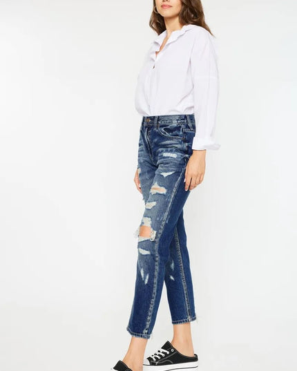 Kancan High Rise Distressed Mom Fit Jeans - Sleekdenim.com