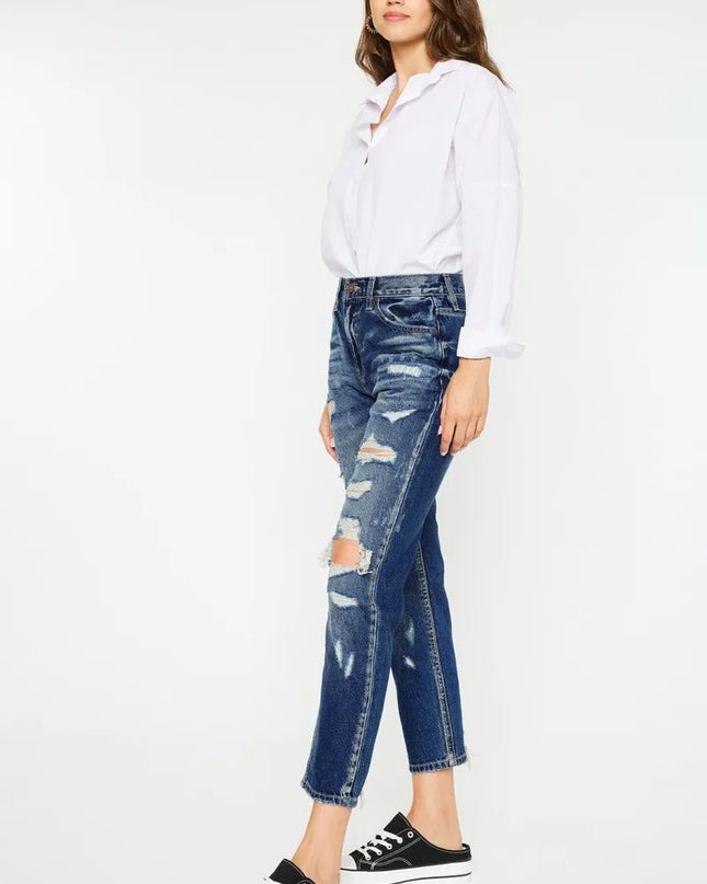 Kancan High Rise Distressed Mom Fit Jeans - Sleekdenim.com