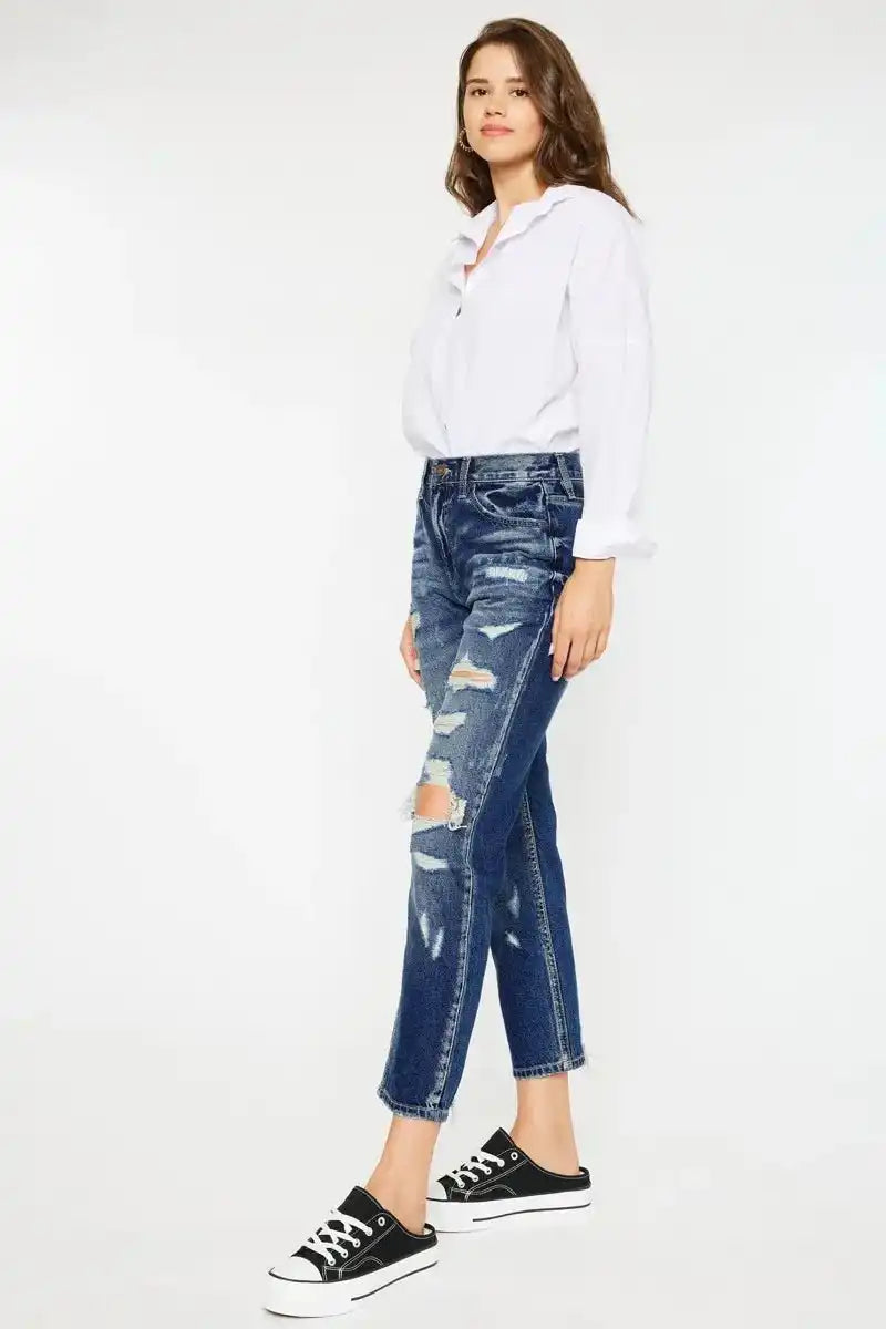 Kancan High Rise Distressed Mom Fit Jeans