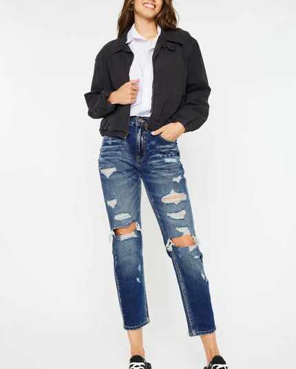 Kancan High Rise Distressed Mom Fit Jeans - Sleekdenim.com