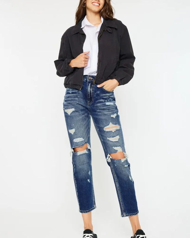 Kancan High Rise Distressed Mom Fit Jeans - Sleekdenim.com