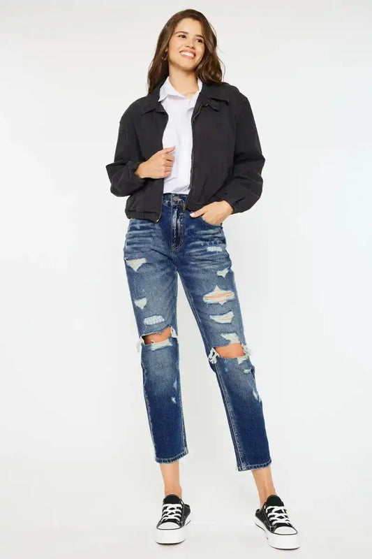 Kancan High Rise Distressed Mom Fit Jeans - Sleekdenim.com