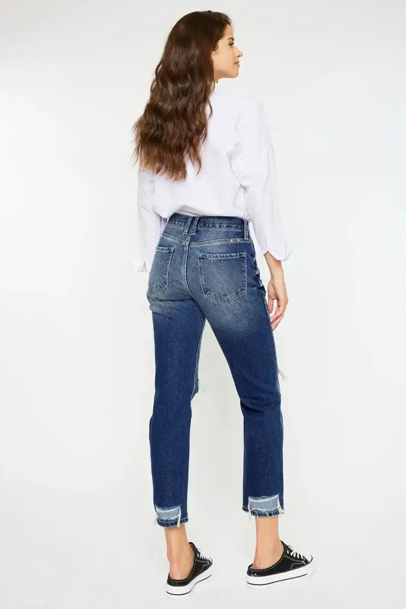 Kancan High Rise Distressed Mom Fit Jeans