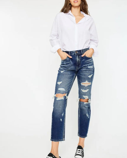 Kancan High Rise Distressed Mom Fit Jeans - Sleekdenim.com