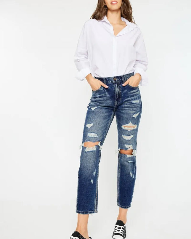Kancan High Rise Distressed Mom Fit Jeans - Sleekdenim.com