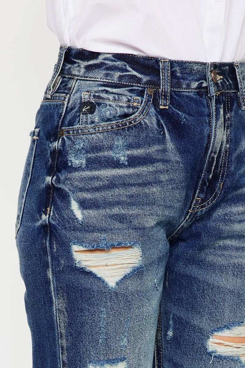 Kancan High Rise Distressed Mom Fit Jeans - Sleekdenim.com