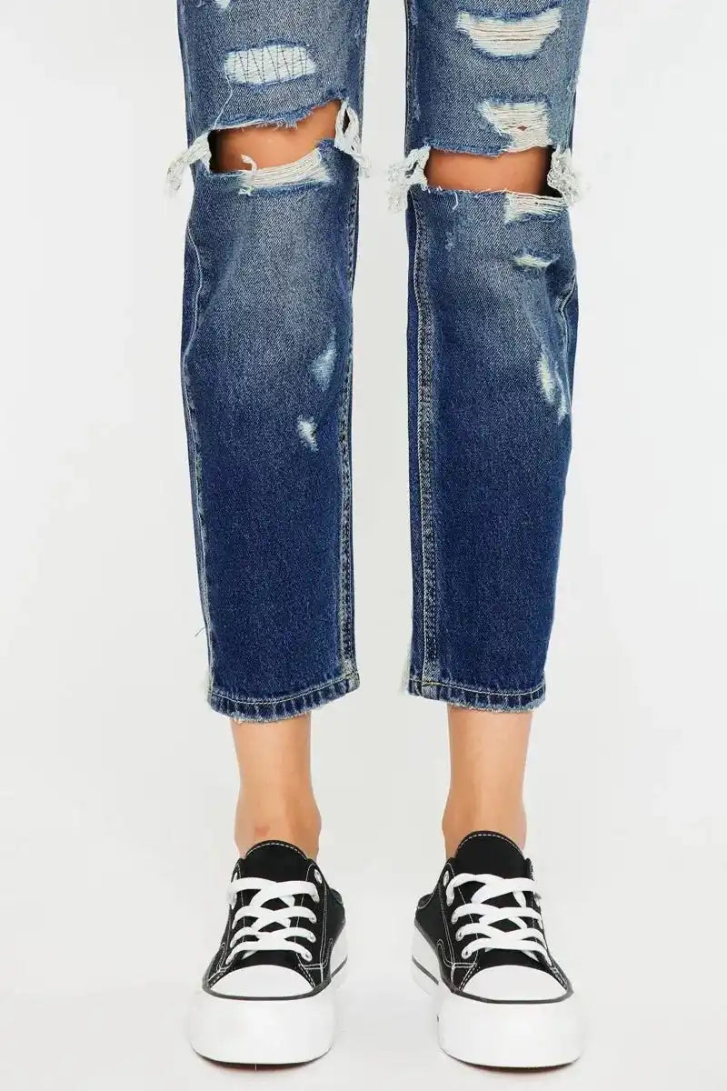 Kancan High Rise Distressed Mom Fit Jeans - Sleekdenim.com
