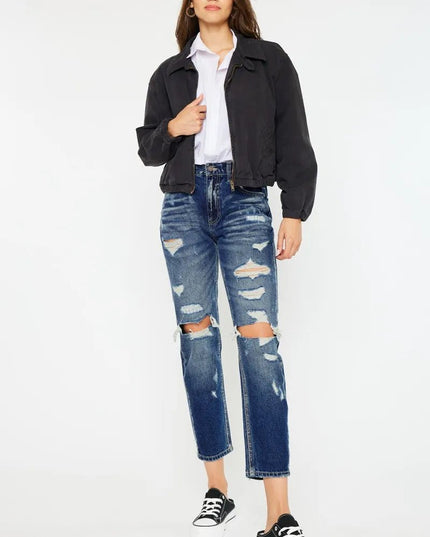 Kancan High Rise Distressed Mom Fit Jeans - Sleekdenim.com