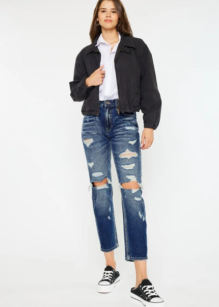 Kancan High Rise Distressed Mom Fit Jeans - Sleekdenim.com