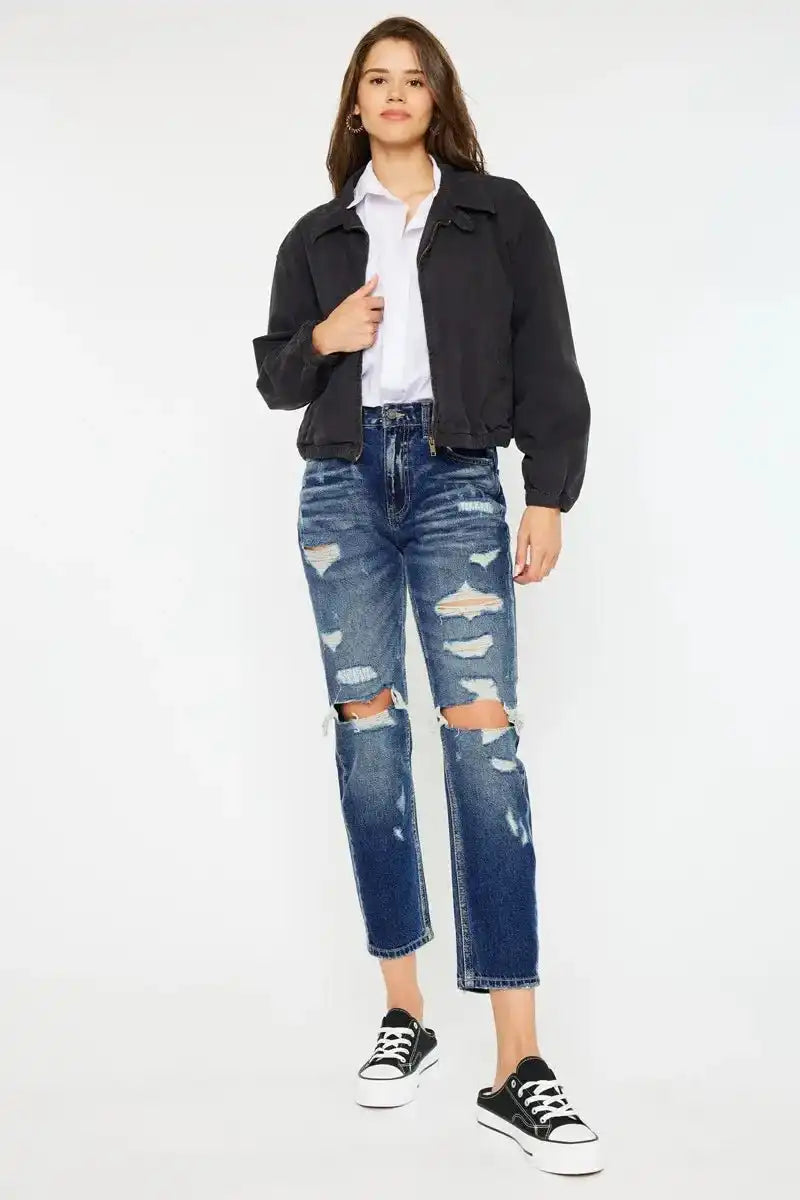 Kancan High Rise Distressed Mom Fit Jeans - Sleekdenim.com
