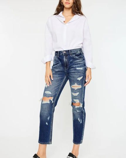 Kancan High Rise Distressed Mom Fit Jeans - Sleekdenim.com