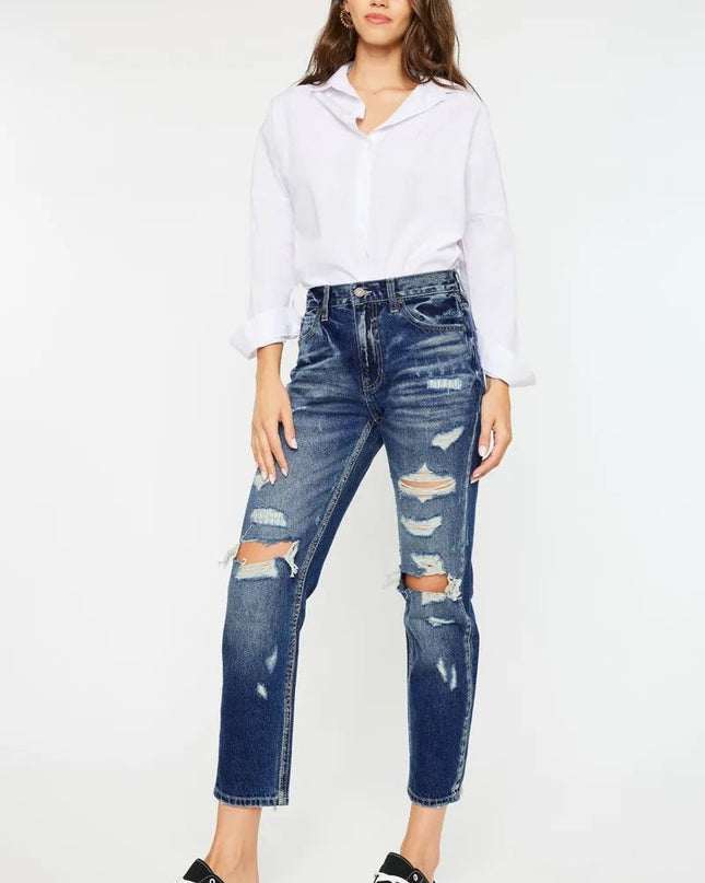 Kancan High Rise Distressed Mom Fit Jeans - Sleekdenim.com