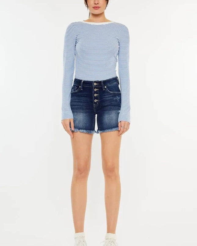 Kancan Mid Rise Button Fly Denim Shorts - Sleekdenim.com