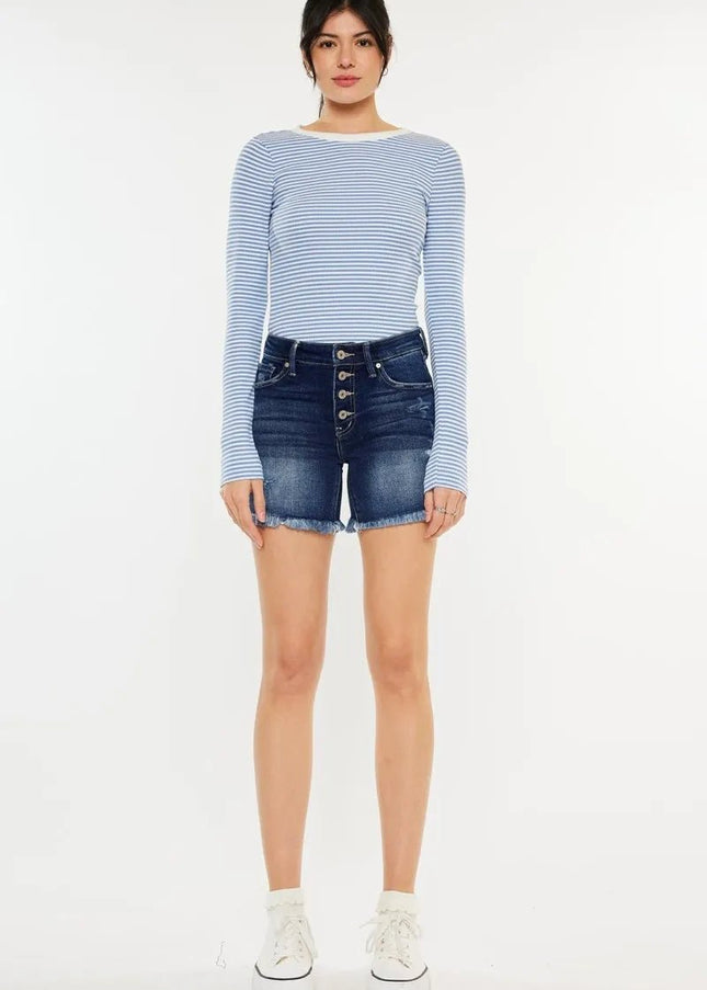 Kancan Mid Rise Button Fly Denim Shorts - Sleekdenim.com