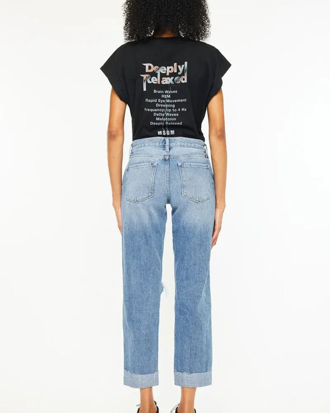 Kancan Mid Rise Distressed Boyfriend Fit Jeans - Sleekdenim.com
