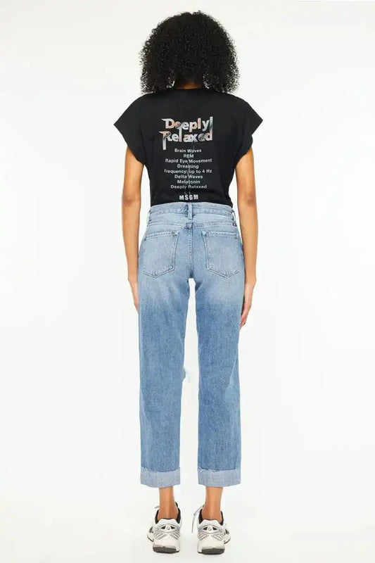 Kancan Mid Rise Distressed Boyfriend Fit Jeans - Sleekdenim.com