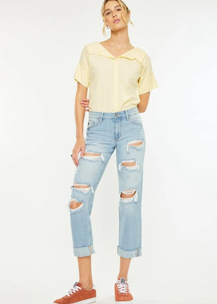 Kancan Mid Rise Distressed Boyfriend Jeans - Sleekdenim.com