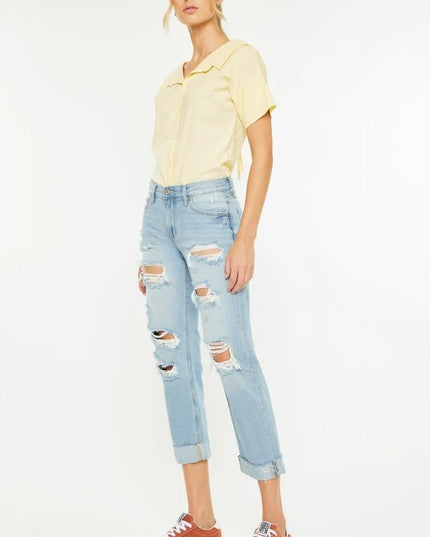 Kancan Mid Rise Distressed Boyfriend Jeans - Sleekdenim.com