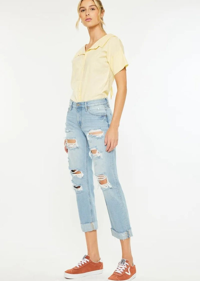 Kancan Mid Rise Distressed Boyfriend Jeans - Sleekdenim.com