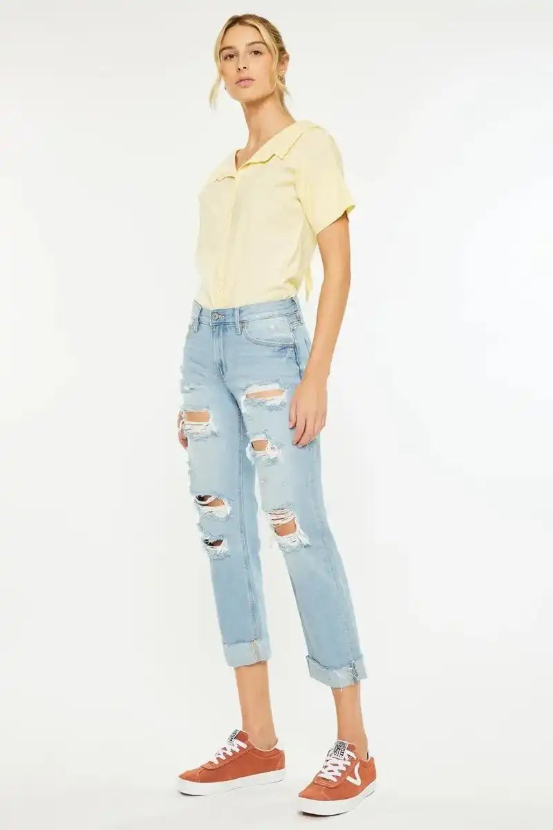 Kancan Mid Rise Distressed Boyfriend Jeans