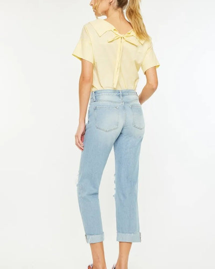 Kancan Mid Rise Distressed Boyfriend Jeans - Sleekdenim.com