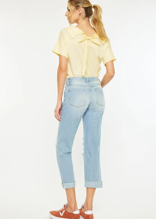 Kancan Mid Rise Distressed Boyfriend Jeans - Sleekdenim.com