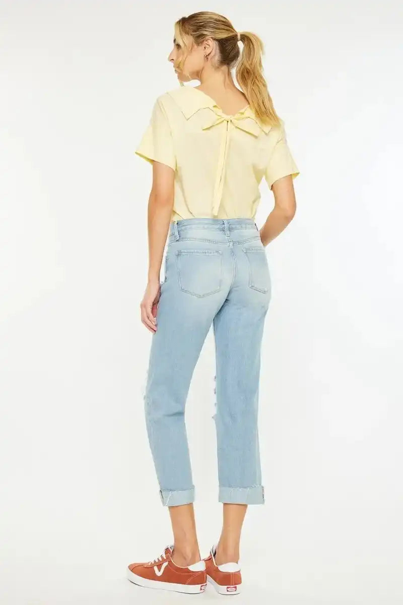 Kancan Mid Rise Distressed Boyfriend Jeans - Sleekdenim.com
