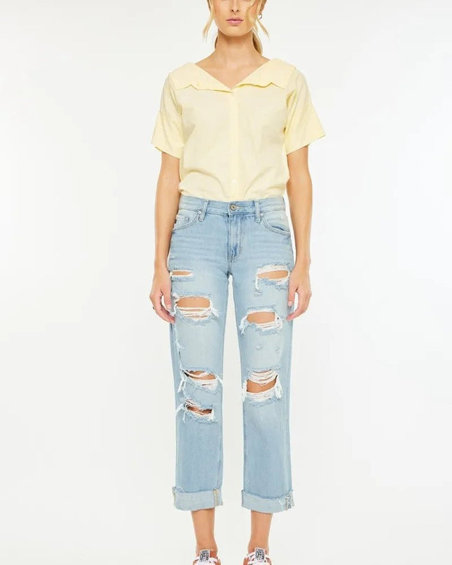 Kancan Mid Rise Distressed Boyfriend Jeans - Sleekdenim.com
