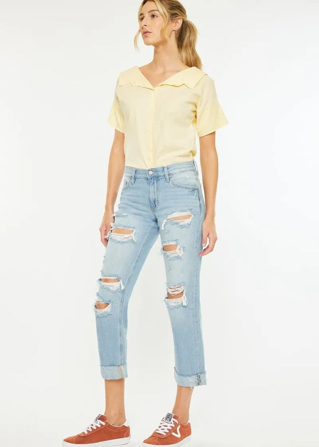 Kancan Mid Rise Distressed Boyfriend Jeans - Sleekdenim.com