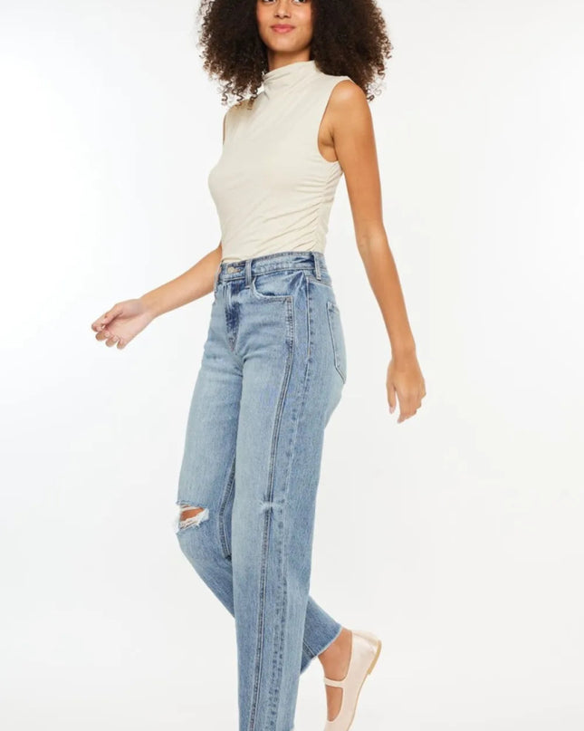 Kancan Ultra High Rise Distressed Straight Jeans - Sleekdenim.com