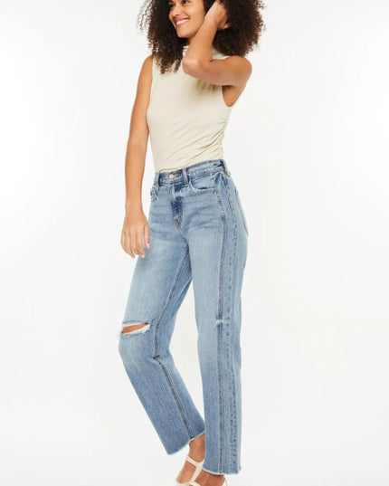 Kancan Ultra High Rise Distressed Straight Jeans - Sleekdenim.com