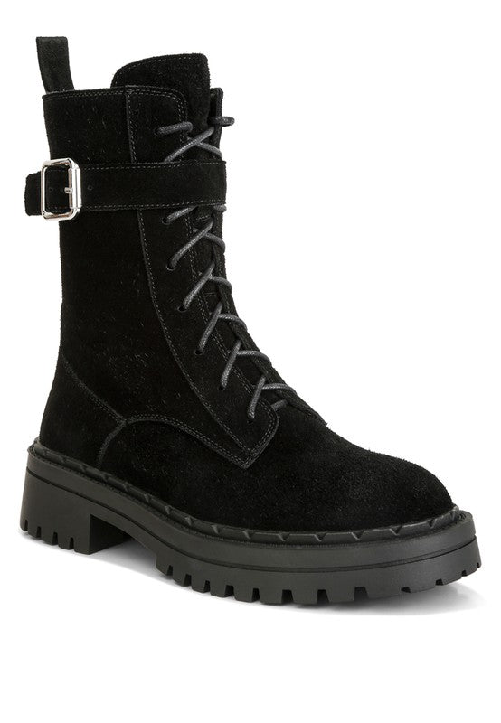 Kasper Suede Chunky Lug Boots - Sleekdenim.com