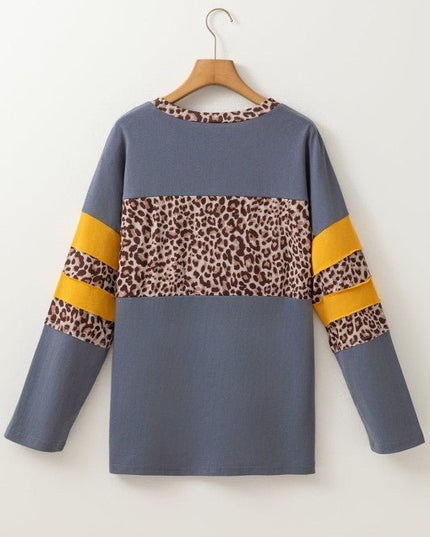 Leopard Patchwork Colorblock Drop Shoulder Top - Sleekdenim.com